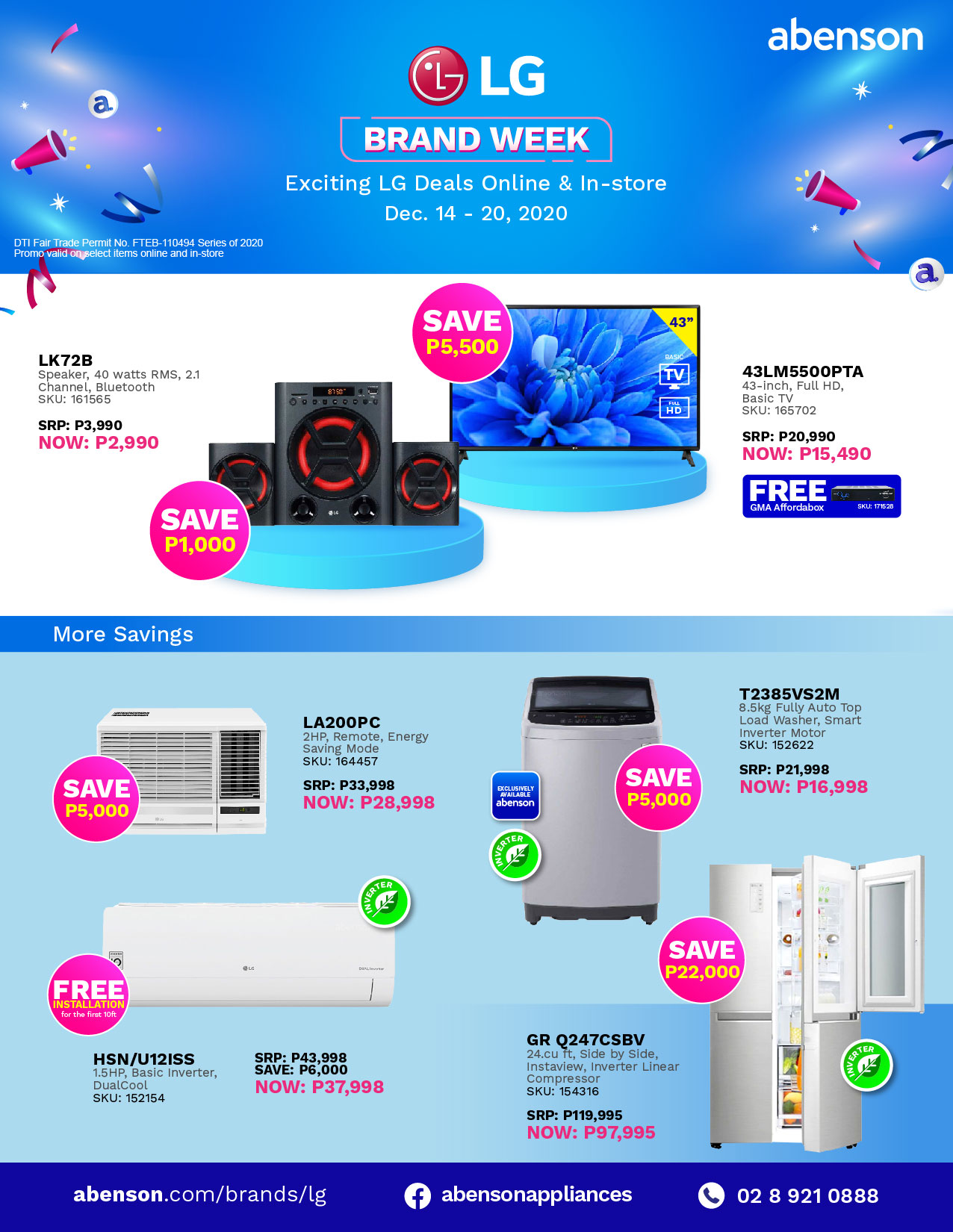 A weeklong sale on LG appliances is happening at Abenson stores and